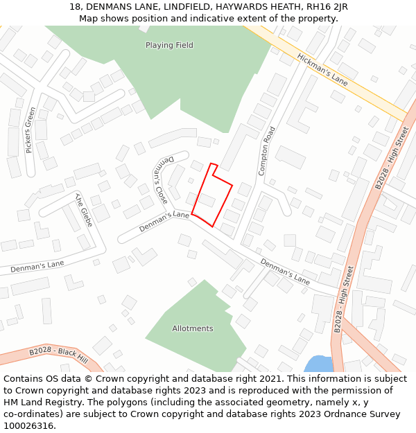 18, DENMANS LANE, LINDFIELD, HAYWARDS HEATH, RH16 2JR: Location map and indicative extent of plot