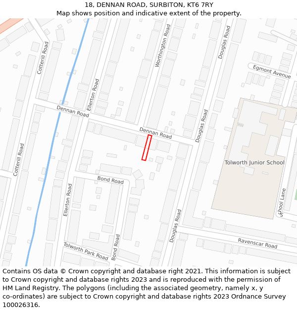 18, DENNAN ROAD, SURBITON, KT6 7RY: Location map and indicative extent of plot
