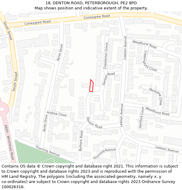 18, DENTON ROAD, PETERBOROUGH, PE2 8PD: Location map and indicative extent of plot