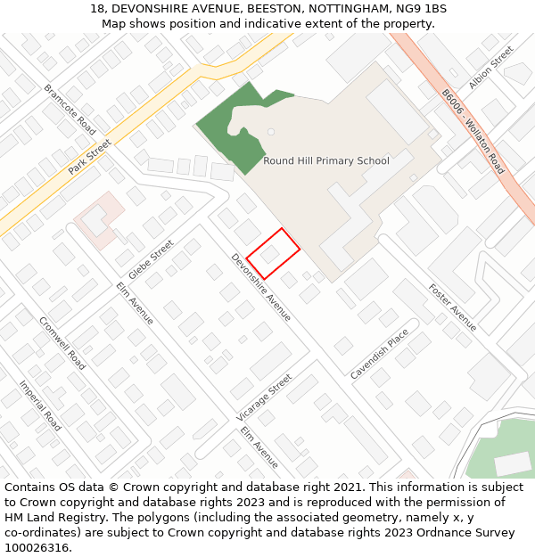 18, DEVONSHIRE AVENUE, BEESTON, NOTTINGHAM, NG9 1BS: Location map and indicative extent of plot