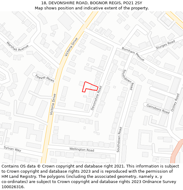 18, DEVONSHIRE ROAD, BOGNOR REGIS, PO21 2SY: Location map and indicative extent of plot