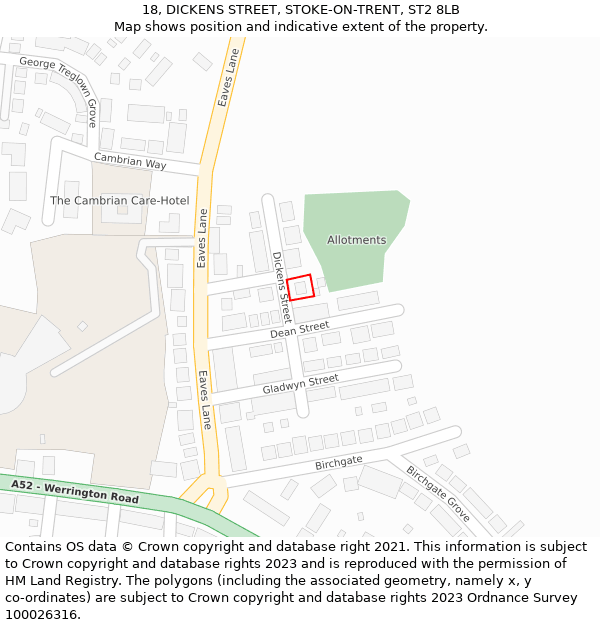 18, DICKENS STREET, STOKE-ON-TRENT, ST2 8LB: Location map and indicative extent of plot