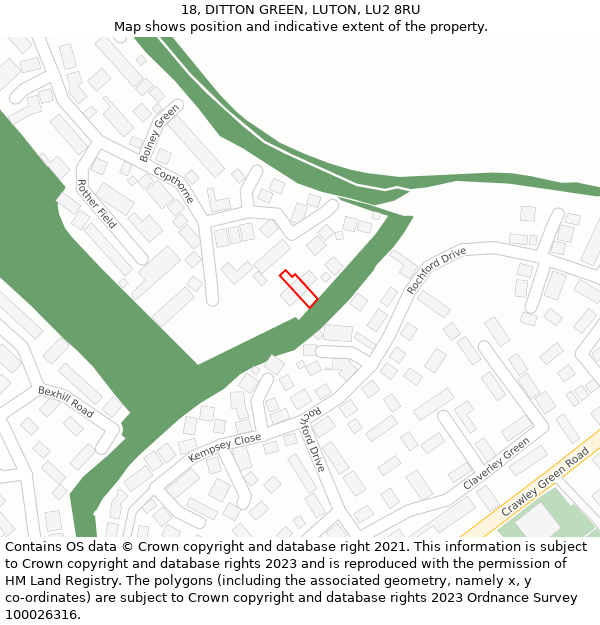 18, DITTON GREEN, LUTON, LU2 8RU: Location map and indicative extent of plot