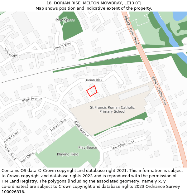 18, DORIAN RISE, MELTON MOWBRAY, LE13 0TJ: Location map and indicative extent of plot