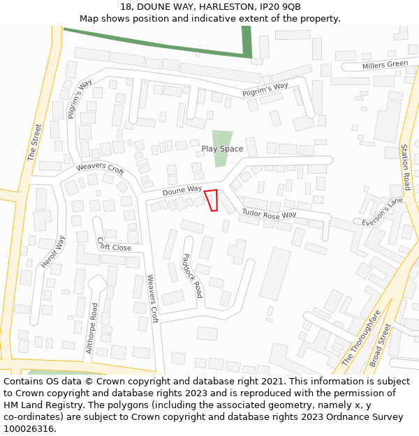 18, DOUNE WAY, HARLESTON, IP20 9QB: Location map and indicative extent of plot