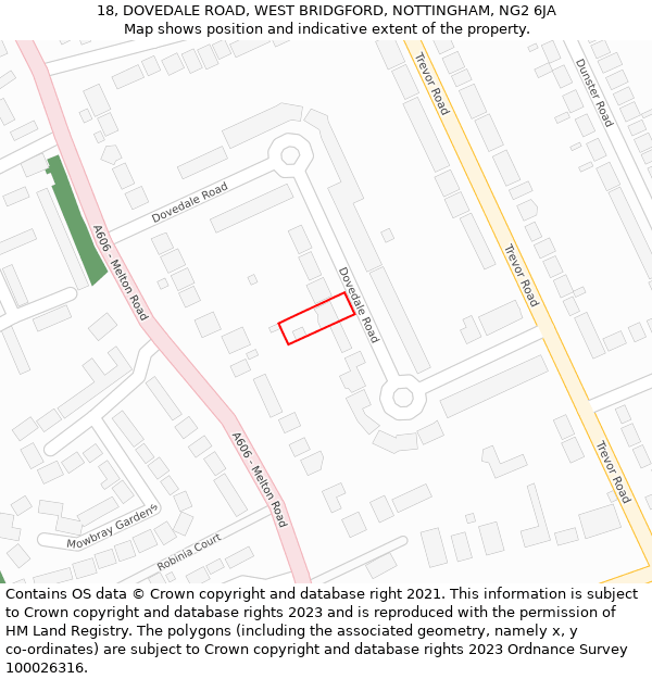 18, DOVEDALE ROAD, WEST BRIDGFORD, NOTTINGHAM, NG2 6JA: Location map and indicative extent of plot