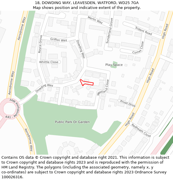 18, DOWDING WAY, LEAVESDEN, WATFORD, WD25 7GA: Location map and indicative extent of plot