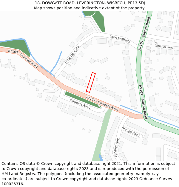 18, DOWGATE ROAD, LEVERINGTON, WISBECH, PE13 5DJ: Location map and indicative extent of plot