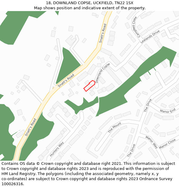 18, DOWNLAND COPSE, UCKFIELD, TN22 1SX: Location map and indicative extent of plot