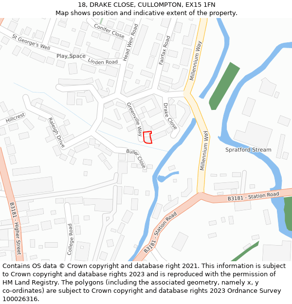 18, DRAKE CLOSE, CULLOMPTON, EX15 1FN: Location map and indicative extent of plot