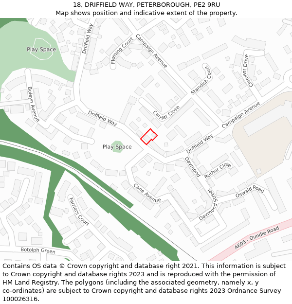 18, DRIFFIELD WAY, PETERBOROUGH, PE2 9RU: Location map and indicative extent of plot