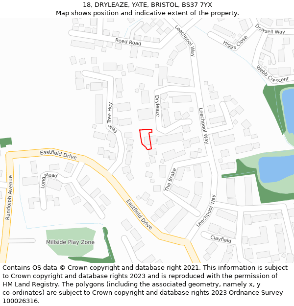18, DRYLEAZE, YATE, BRISTOL, BS37 7YX: Location map and indicative extent of plot