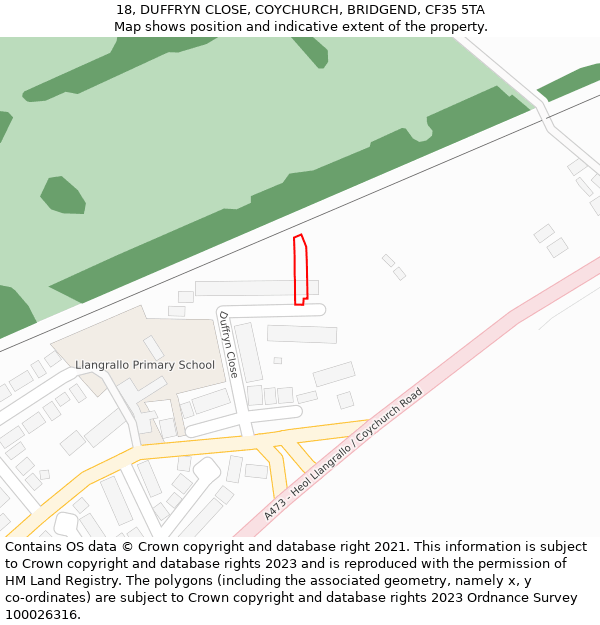 18, DUFFRYN CLOSE, COYCHURCH, BRIDGEND, CF35 5TA: Location map and indicative extent of plot