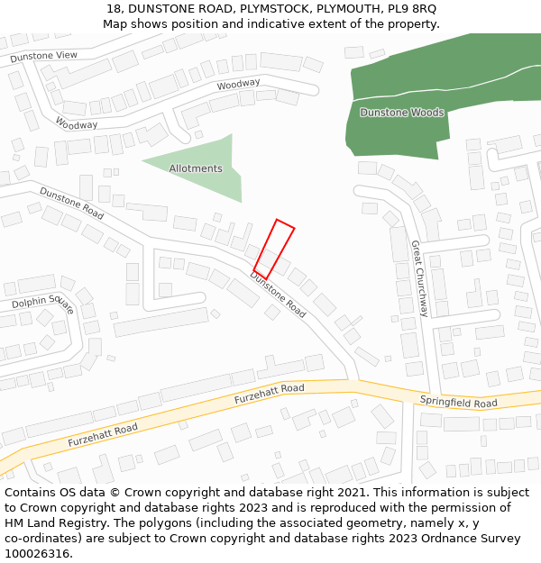 18, DUNSTONE ROAD, PLYMSTOCK, PLYMOUTH, PL9 8RQ: Location map and indicative extent of plot