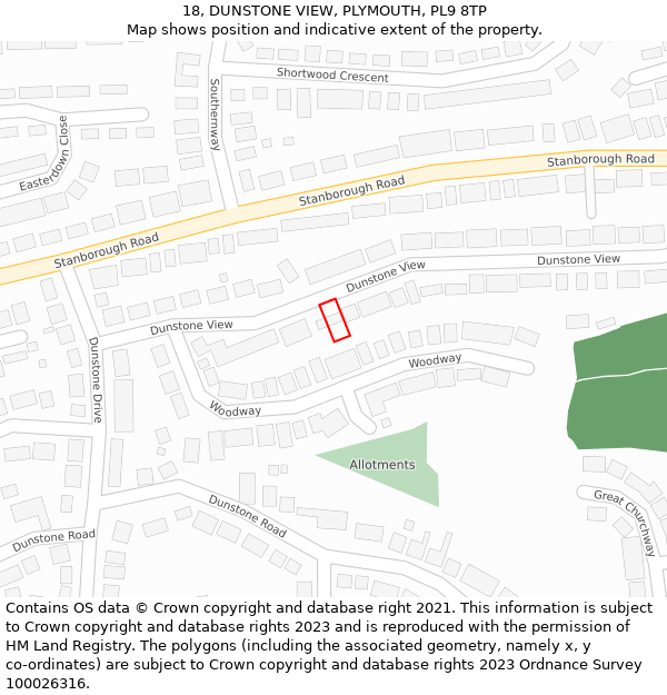 18, DUNSTONE VIEW, PLYMOUTH, PL9 8TP: Location map and indicative extent of plot