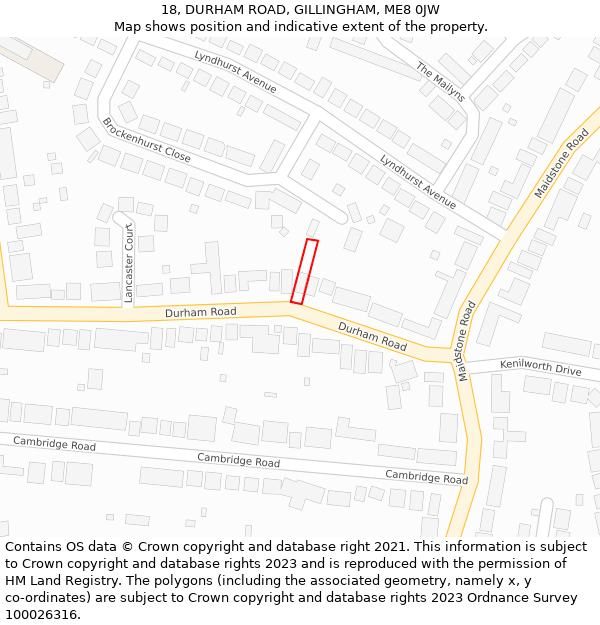 18, DURHAM ROAD, GILLINGHAM, ME8 0JW: Location map and indicative extent of plot