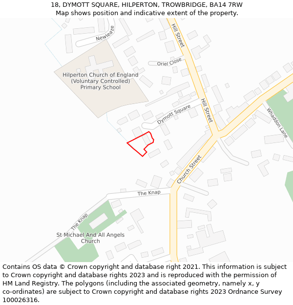 18, DYMOTT SQUARE, HILPERTON, TROWBRIDGE, BA14 7RW: Location map and indicative extent of plot