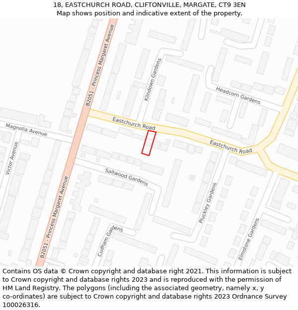 18, EASTCHURCH ROAD, CLIFTONVILLE, MARGATE, CT9 3EN: Location map and indicative extent of plot