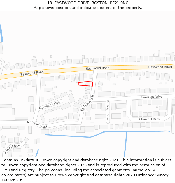 18, EASTWOOD DRIVE, BOSTON, PE21 0NG: Location map and indicative extent of plot