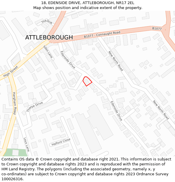 18, EDENSIDE DRIVE, ATTLEBOROUGH, NR17 2EL: Location map and indicative extent of plot