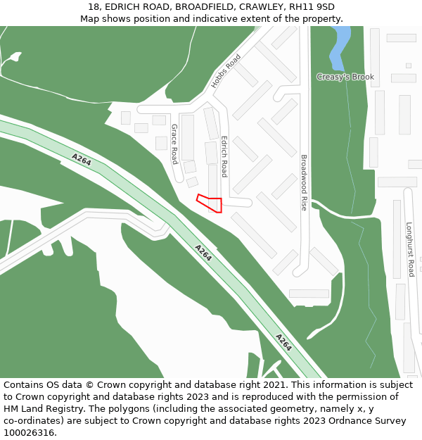 18, EDRICH ROAD, BROADFIELD, CRAWLEY, RH11 9SD: Location map and indicative extent of plot