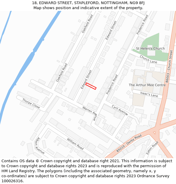 18, EDWARD STREET, STAPLEFORD, NOTTINGHAM, NG9 8FJ: Location map and indicative extent of plot