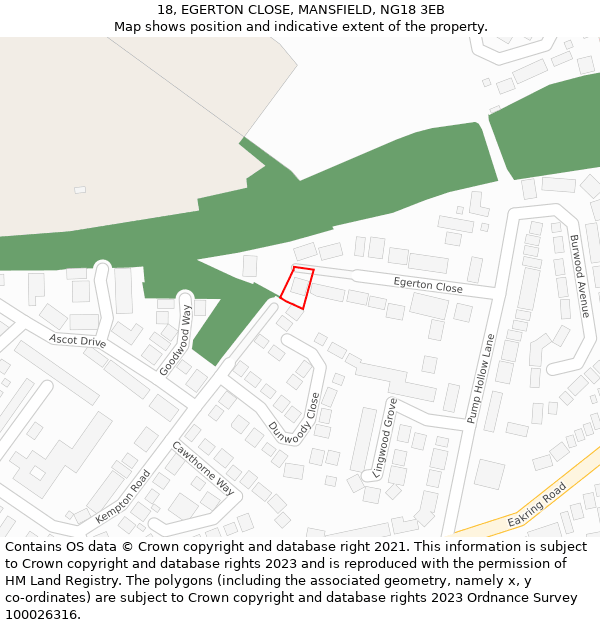 18, EGERTON CLOSE, MANSFIELD, NG18 3EB: Location map and indicative extent of plot