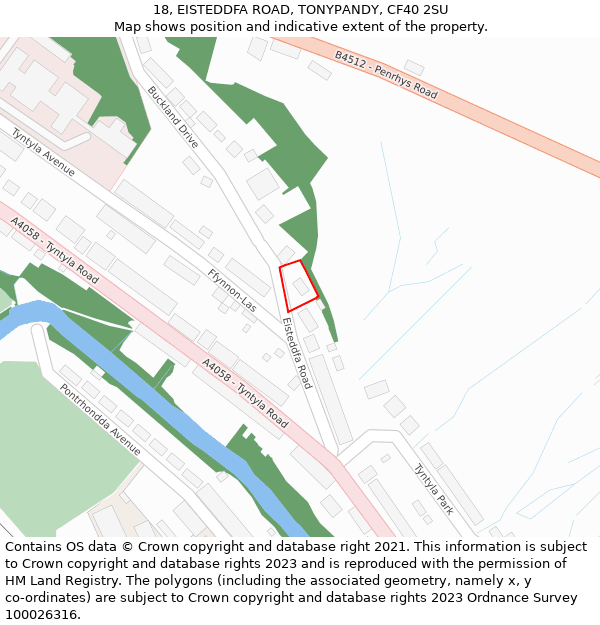18, EISTEDDFA ROAD, TONYPANDY, CF40 2SU: Location map and indicative extent of plot