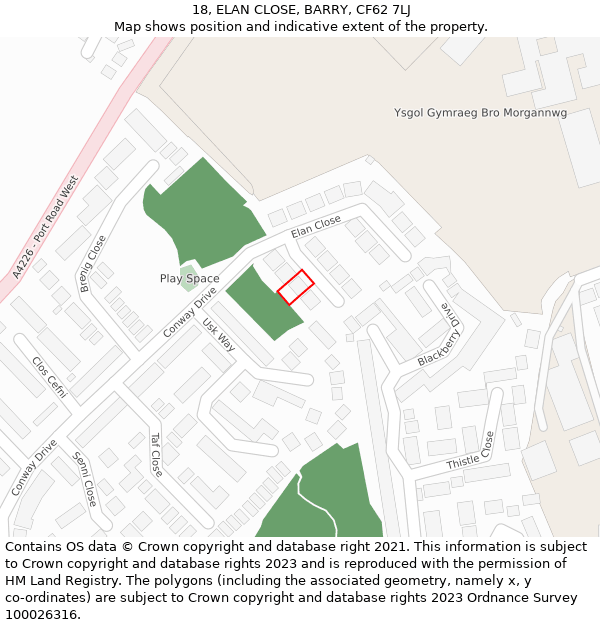 18, ELAN CLOSE, BARRY, CF62 7LJ: Location map and indicative extent of plot