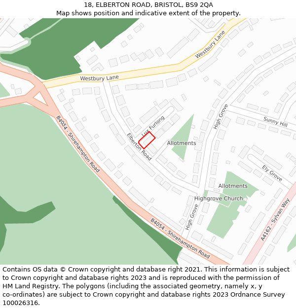 18, ELBERTON ROAD, BRISTOL, BS9 2QA: Location map and indicative extent of plot