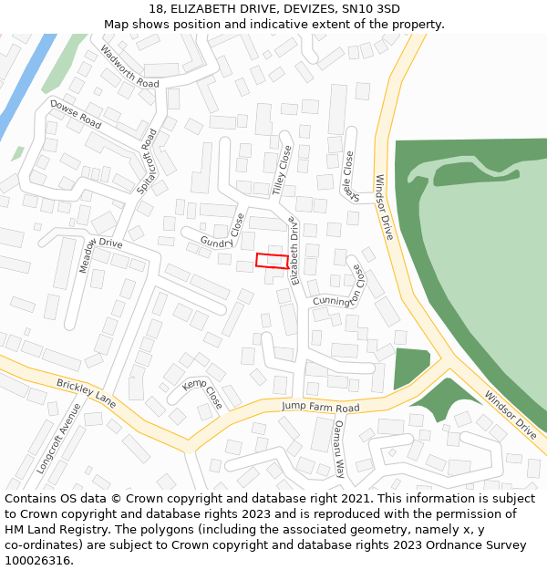 18, ELIZABETH DRIVE, DEVIZES, SN10 3SD: Location map and indicative extent of plot