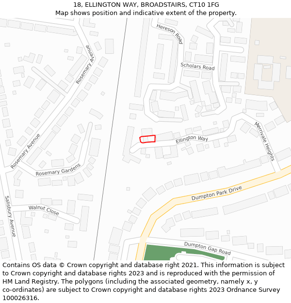 18, ELLINGTON WAY, BROADSTAIRS, CT10 1FG: Location map and indicative extent of plot