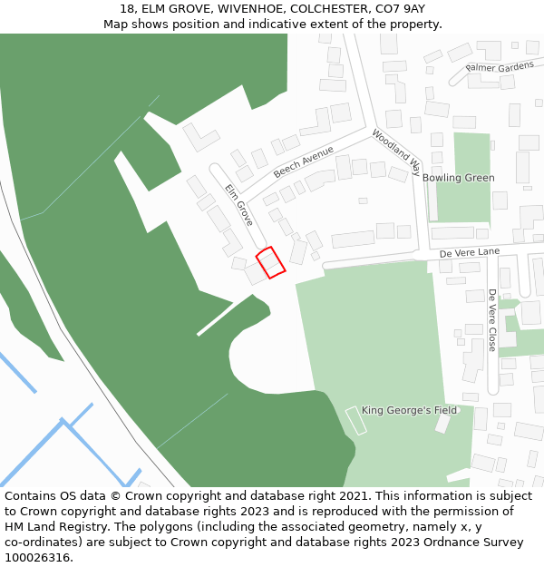 18, ELM GROVE, WIVENHOE, COLCHESTER, CO7 9AY: Location map and indicative extent of plot