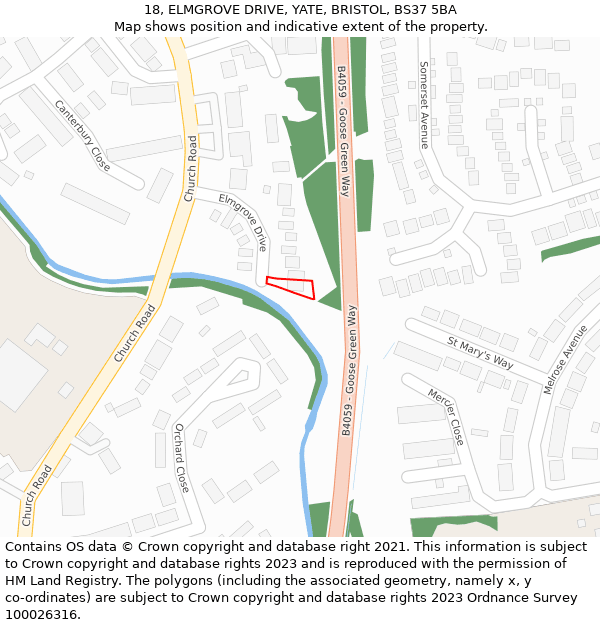 18, ELMGROVE DRIVE, YATE, BRISTOL, BS37 5BA: Location map and indicative extent of plot