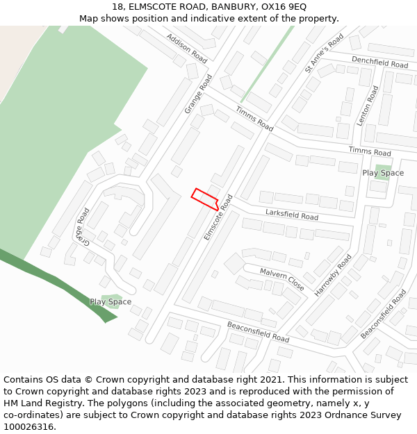 18, ELMSCOTE ROAD, BANBURY, OX16 9EQ: Location map and indicative extent of plot
