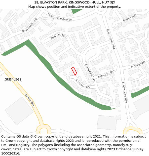 18, ELVASTON PARK, KINGSWOOD, HULL, HU7 3JX: Location map and indicative extent of plot