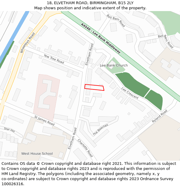18, ELVETHAM ROAD, BIRMINGHAM, B15 2LY: Location map and indicative extent of plot