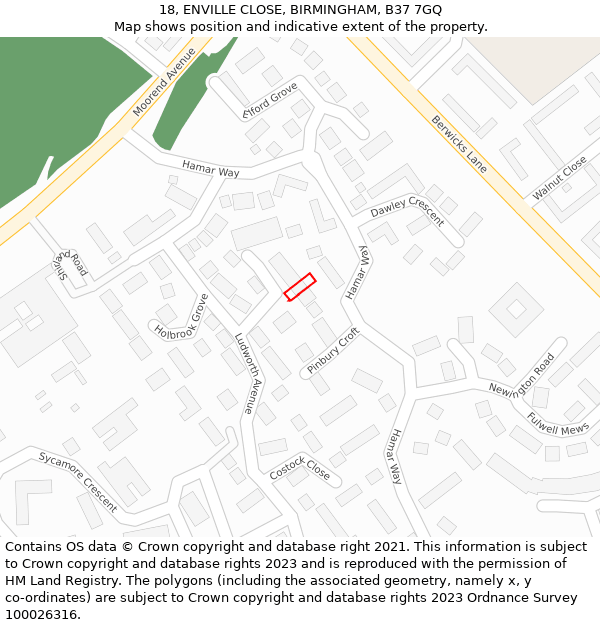 18, ENVILLE CLOSE, BIRMINGHAM, B37 7GQ: Location map and indicative extent of plot