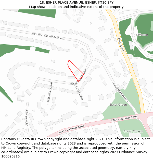 18, ESHER PLACE AVENUE, ESHER, KT10 8PY: Location map and indicative extent of plot