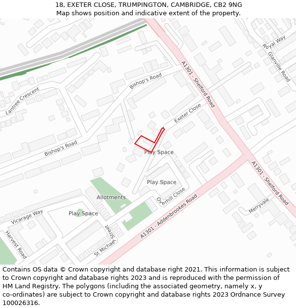 18, EXETER CLOSE, TRUMPINGTON, CAMBRIDGE, CB2 9NG: Location map and indicative extent of plot