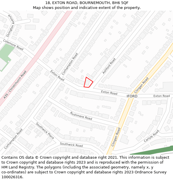 18, EXTON ROAD, BOURNEMOUTH, BH6 5QF: Location map and indicative extent of plot