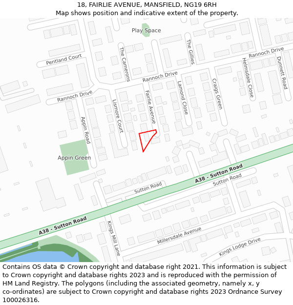 18, FAIRLIE AVENUE, MANSFIELD, NG19 6RH: Location map and indicative extent of plot