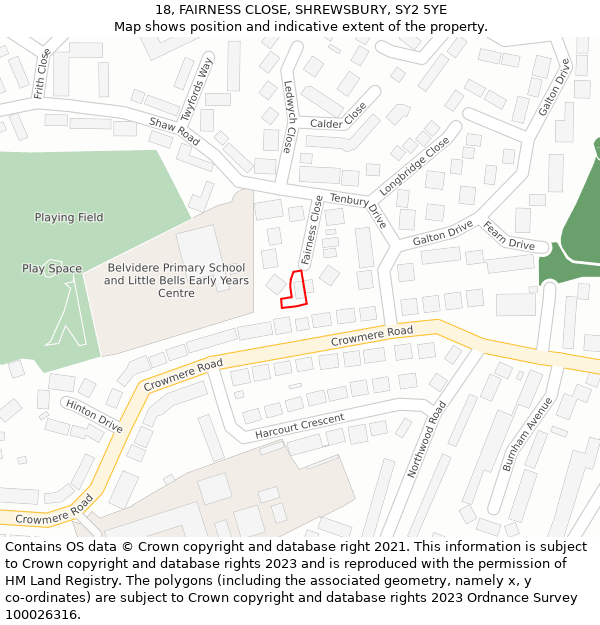 18, FAIRNESS CLOSE, SHREWSBURY, SY2 5YE: Location map and indicative extent of plot