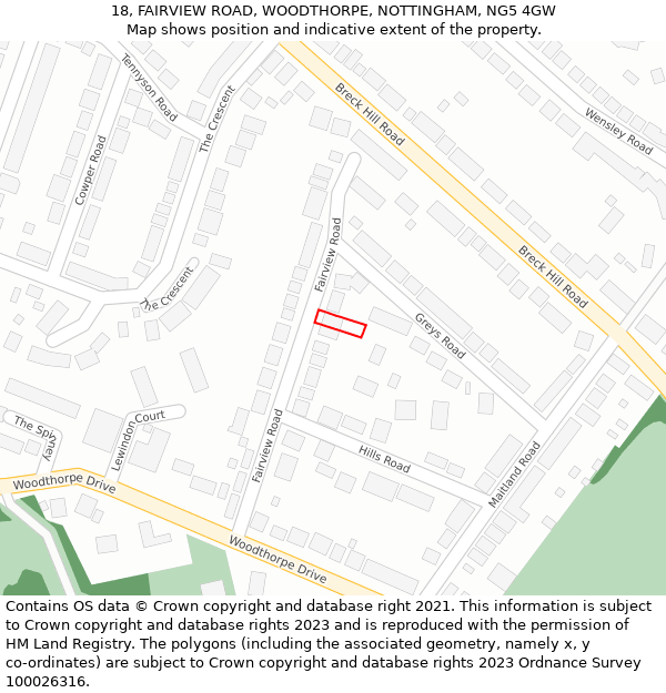 18, FAIRVIEW ROAD, WOODTHORPE, NOTTINGHAM, NG5 4GW: Location map and indicative extent of plot