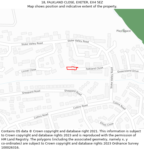 18, FALKLAND CLOSE, EXETER, EX4 5EZ: Location map and indicative extent of plot