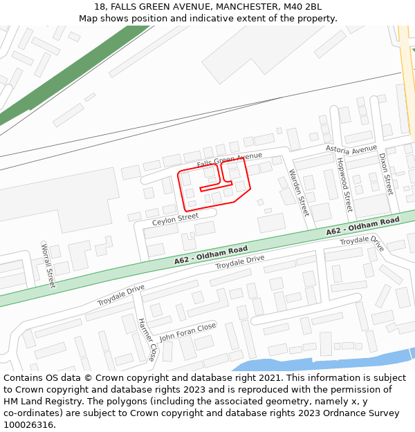 18, FALLS GREEN AVENUE, MANCHESTER, M40 2BL: Location map and indicative extent of plot