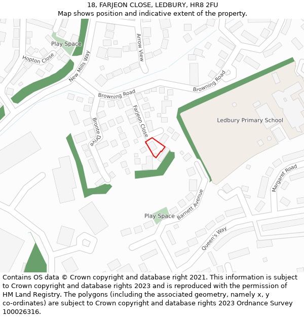 18, FARJEON CLOSE, LEDBURY, HR8 2FU: Location map and indicative extent of plot