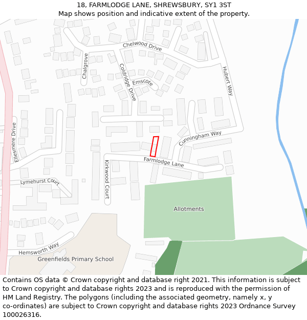 18, FARMLODGE LANE, SHREWSBURY, SY1 3ST: Location map and indicative extent of plot