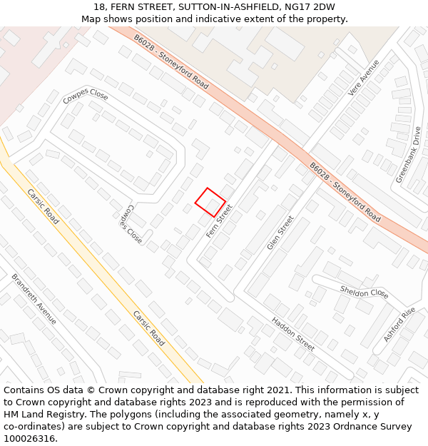 18, FERN STREET, SUTTON-IN-ASHFIELD, NG17 2DW: Location map and indicative extent of plot