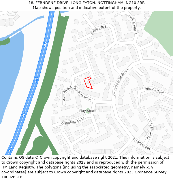 18, FERNDENE DRIVE, LONG EATON, NOTTINGHAM, NG10 3RR: Location map and indicative extent of plot